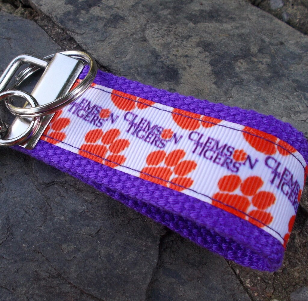 Mini Keyfob Clemson Tigers Ribbon Keychain For Him or Her, Approved Crafter License Holder