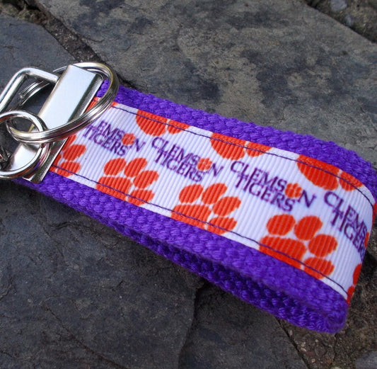 Mini Keyfob Clemson Tigers Ribbon Keychain For Him or Her, Approved Crafter License Holder