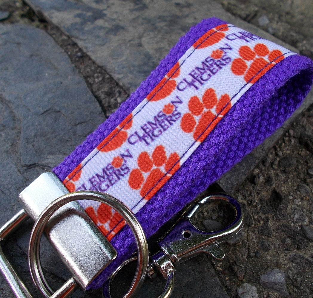 Mini Keyfob Clemson Tigers Ribbon Keychain For Him or Her, Approved Crafter License Holder