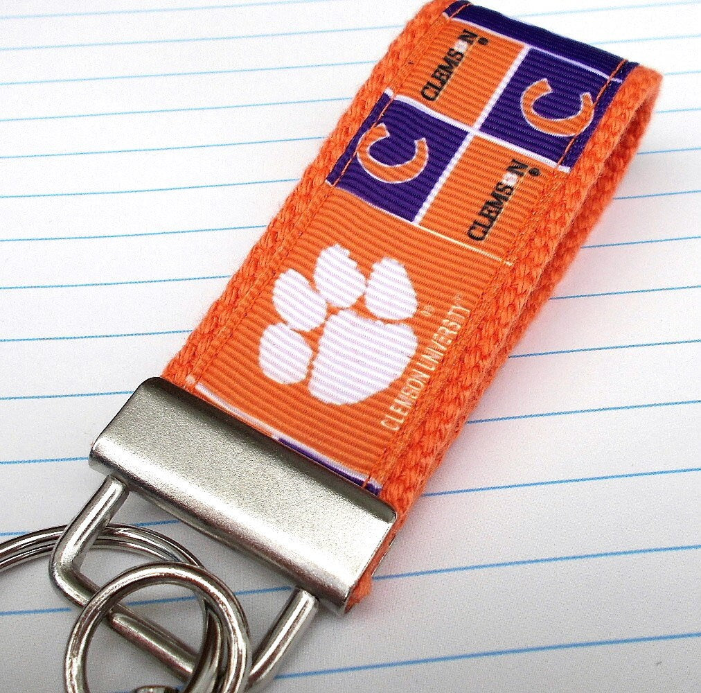 Mini Keyfob Clemson Tigers Ribbon Keychain For Him or Her, Approved Crafter License Holder