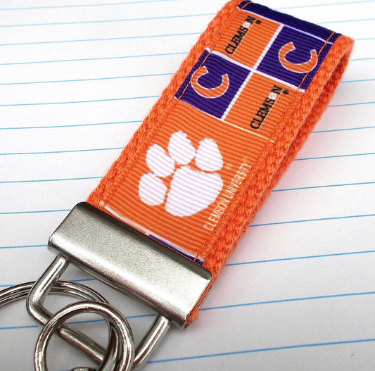 Mini Keyfob Clemson Tigers Ribbon Keychain For Him or Her, Approved Crafter License Holder