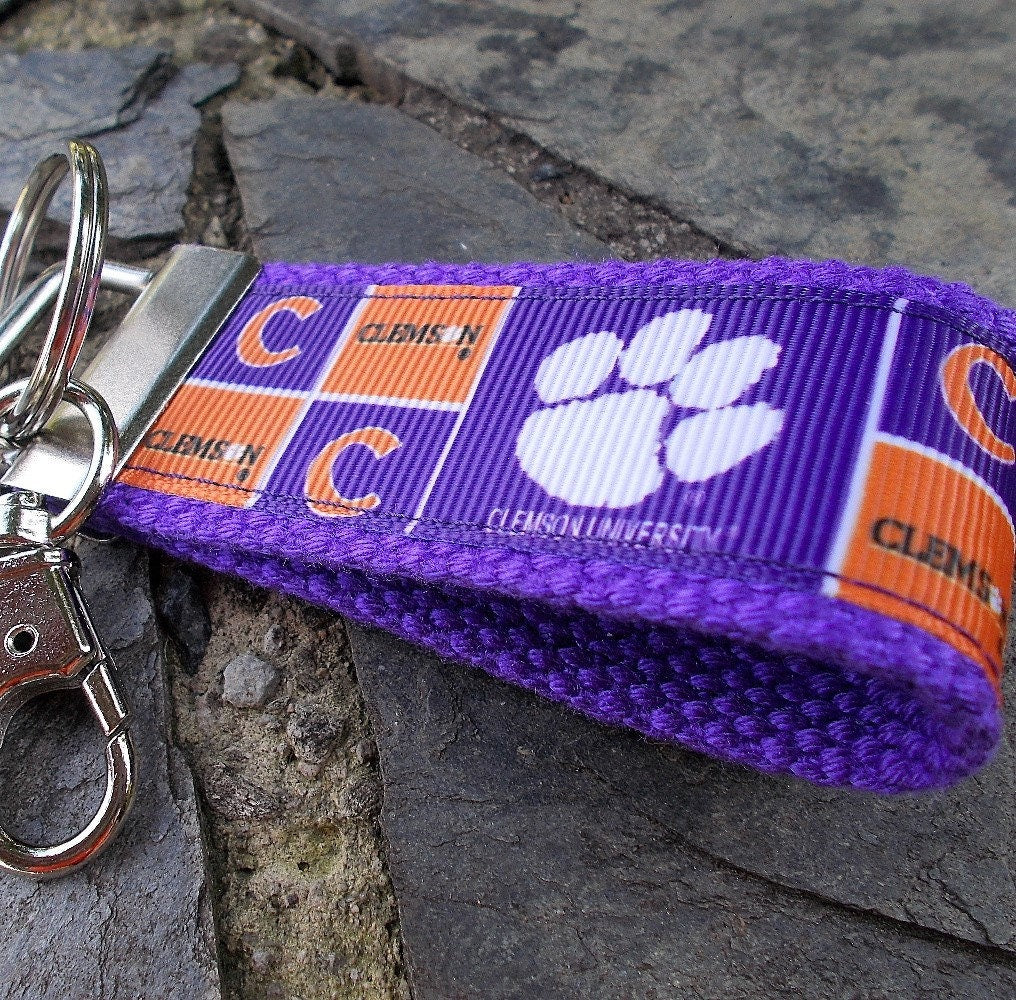 Mini Keyfob Clemson Tigers Ribbon Keychain For Him or Her, Approved Crafter License Holder