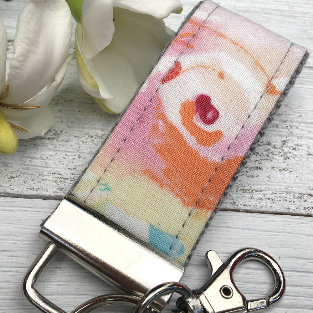 Floral Mini Keyfob FOB Keychain for Women Ideal as a Purse Keychain or Backpack Keychain, Ideal Small Bridesmaid Gift Pastel Keychain