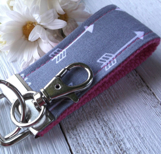 Mini Keyfob FOB Keychain for Women Ideal as a Purse Keychain or Backpack Keychain, Gray Arrow Keychain