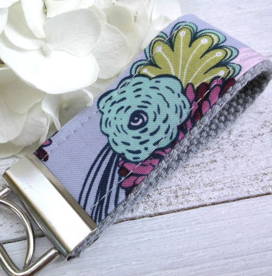 Mini Keyfob FOB Keychain for Women Ideal as a Purse Keychain or Backpack Keychain, Ideal Small Bridesmaid Gift Aqua and Gray