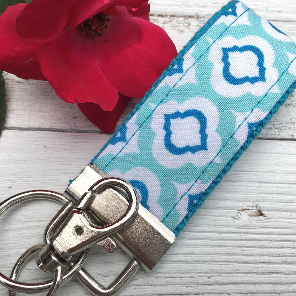 Mini Keyfob FOB Keychain for Women Ideal as a Purse Keychain or Backpack Keychain, Ideal Small Bridesmaid Gift Aqua and Royal Blue