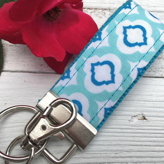 Mini Keyfob FOB Keychain for Women Ideal as a Purse Keychain or Backpack Keychain, Ideal Small Bridesmaid Gift Aqua and Royal Blue