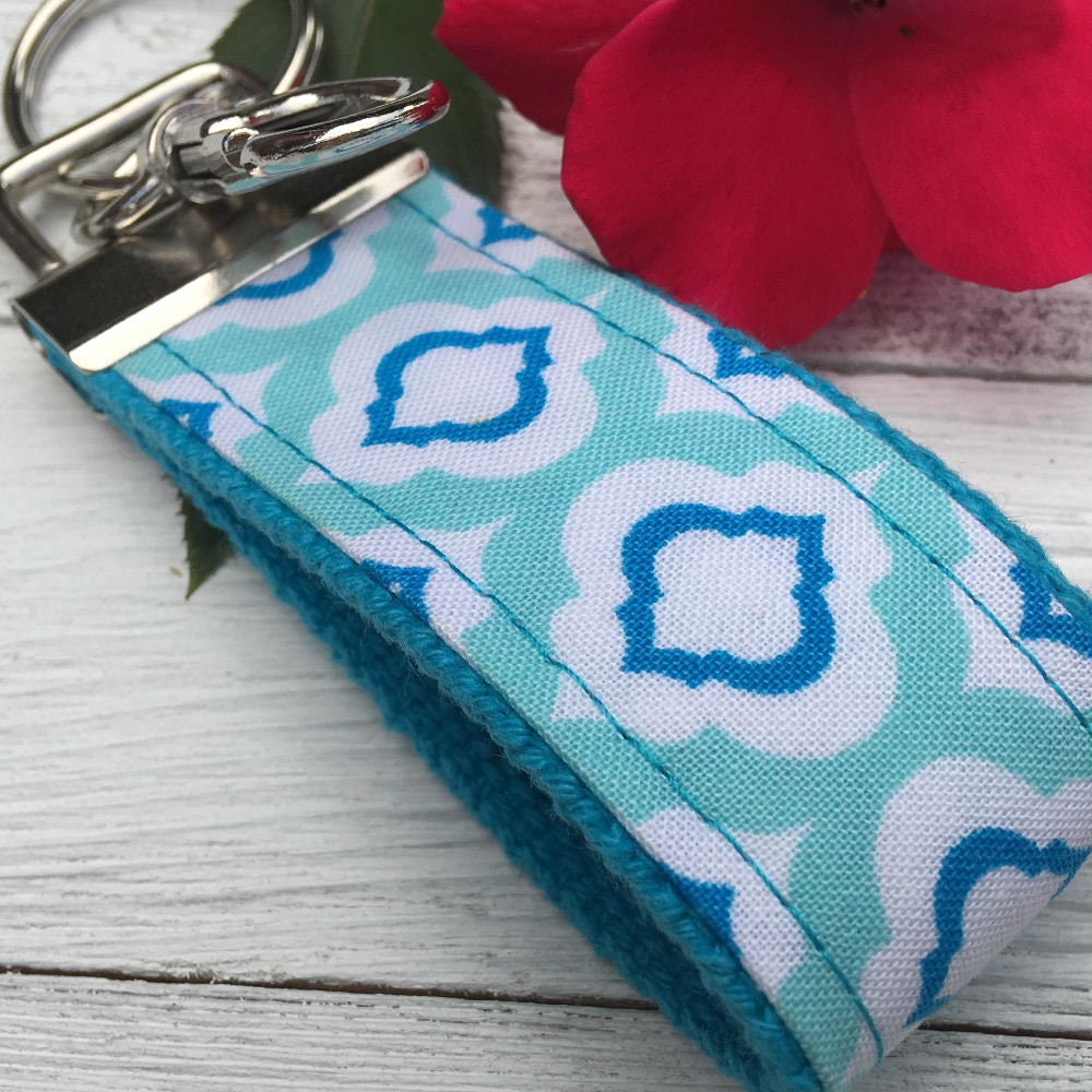 Mini Keyfob FOB Keychain for Women Ideal as a Purse Keychain or Backpack Keychain, Ideal Small Bridesmaid Gift Aqua and Royal Blue