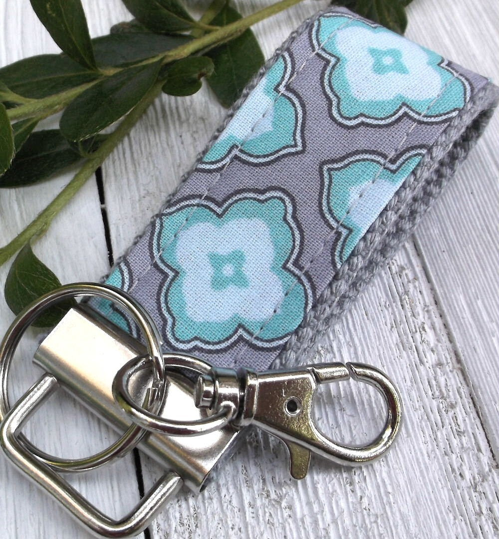 Mini Keyfob FOB Keychain for Women Ideal as a Purse Keychain or Backpack Keychain, Ideal Small Bridesmaid Gift Aqua and Gray