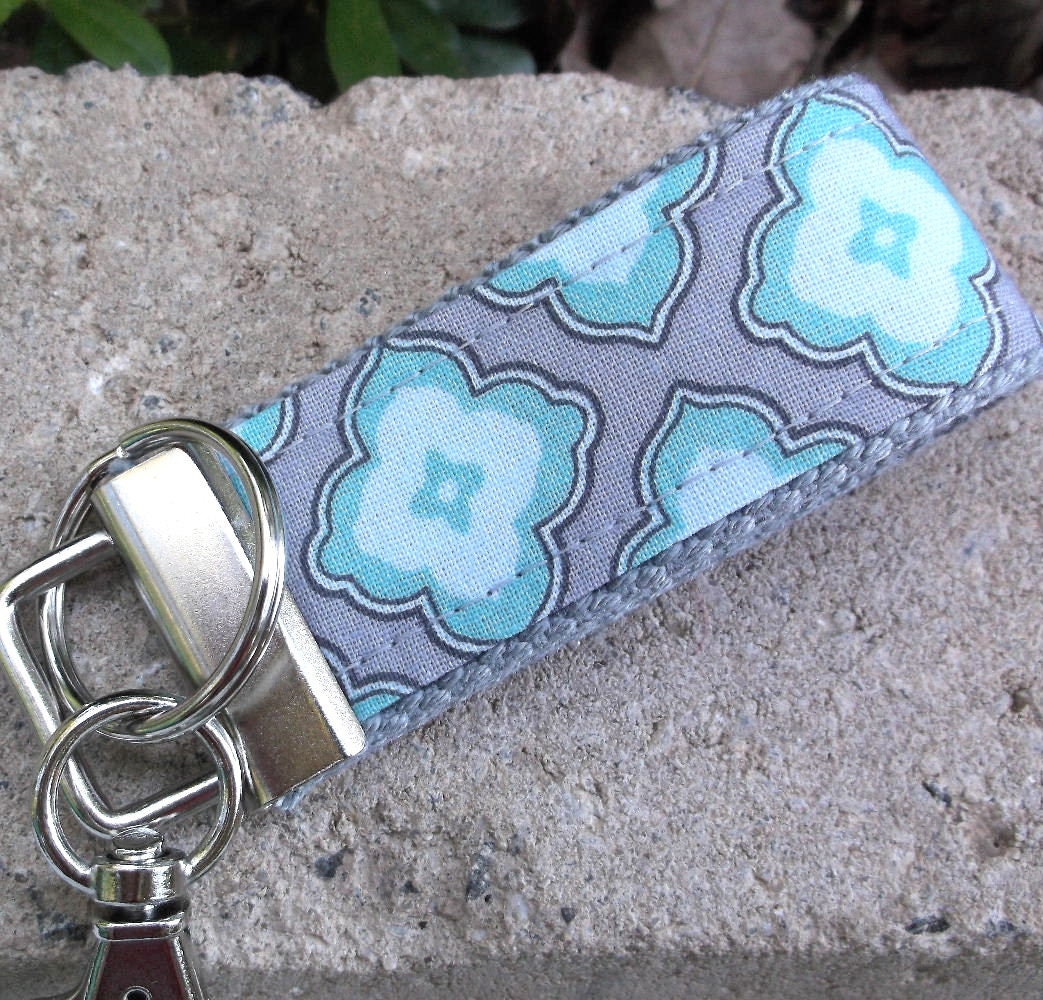 Mini Keyfob FOB Keychain for Women Ideal as a Purse Keychain or Backpack Keychain, Ideal Small Bridesmaid Gift Aqua and Gray