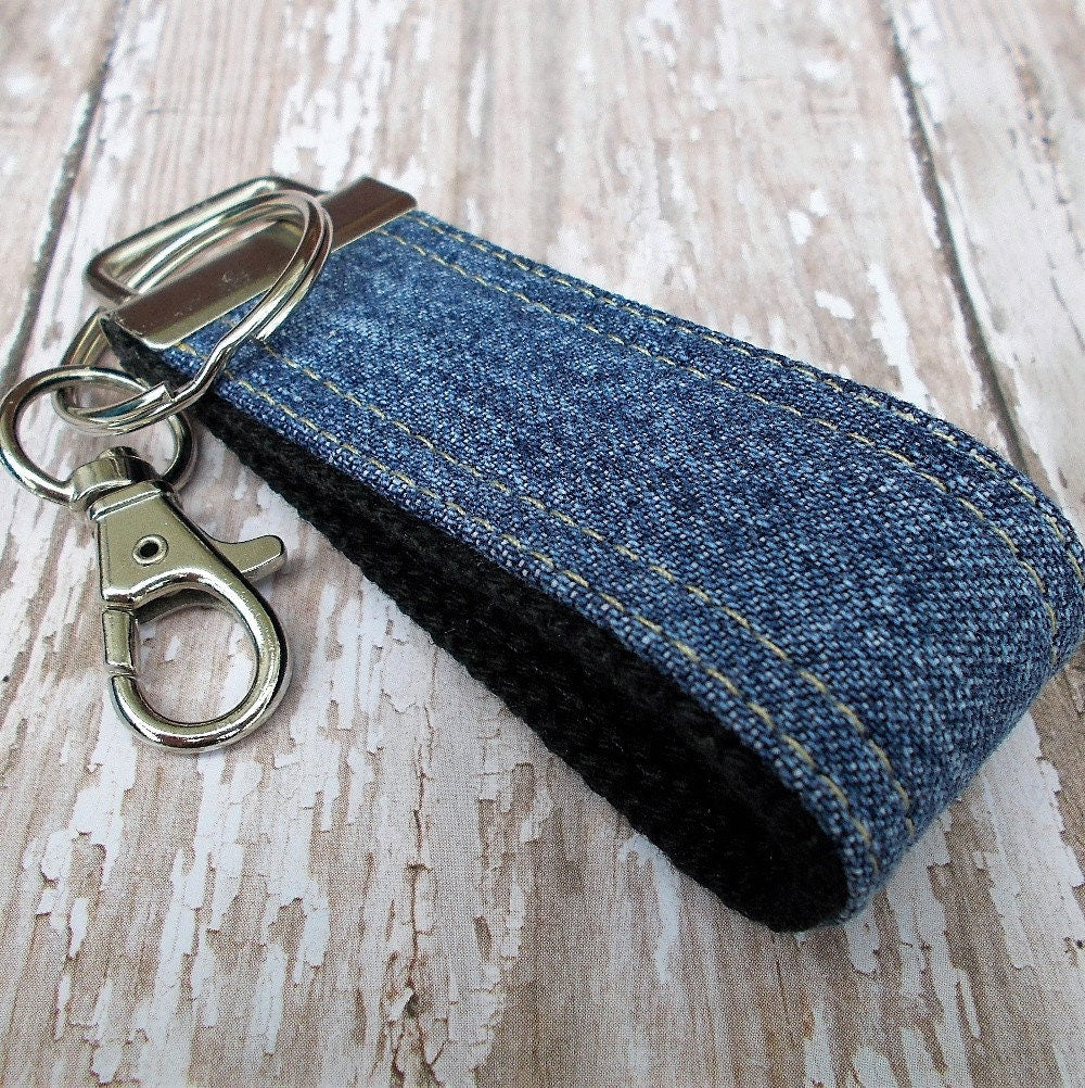 Upcycled Denim Mini Key FOB Keychain for Him - Mini Keychain for Boyfriend, Husband, Father Ideal as Belt Loop Keychain
