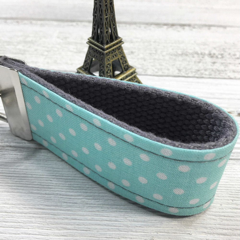 Mini Keychain | Mini Key Fob | Turquoise Keychain | Gift for Mom | Gift for Best Friend | Polka Dots Keyfob
