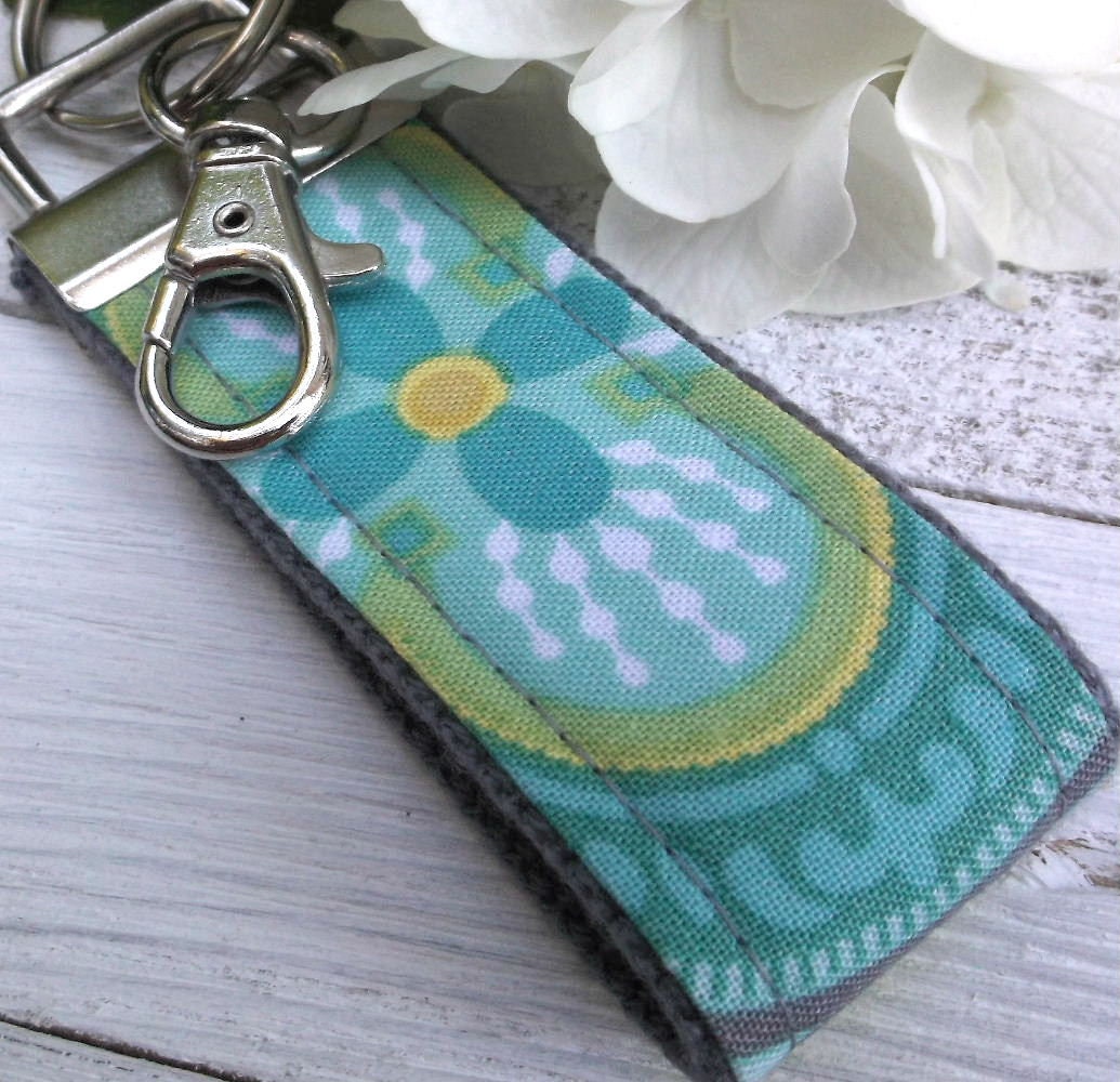 Mini Keyfob FOB Keychain for Women Ideal as a Purse Keychain or Backpack Keychain, Ideal Small Bridesmaid Gift, Aqua Floral