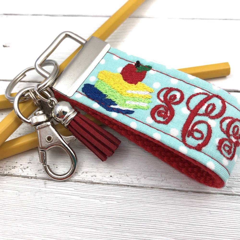 Mini Key FOB Monogrammed Keychain for Teacher or Librarian Ideal as a Purse Keychain or Backpack Keychain