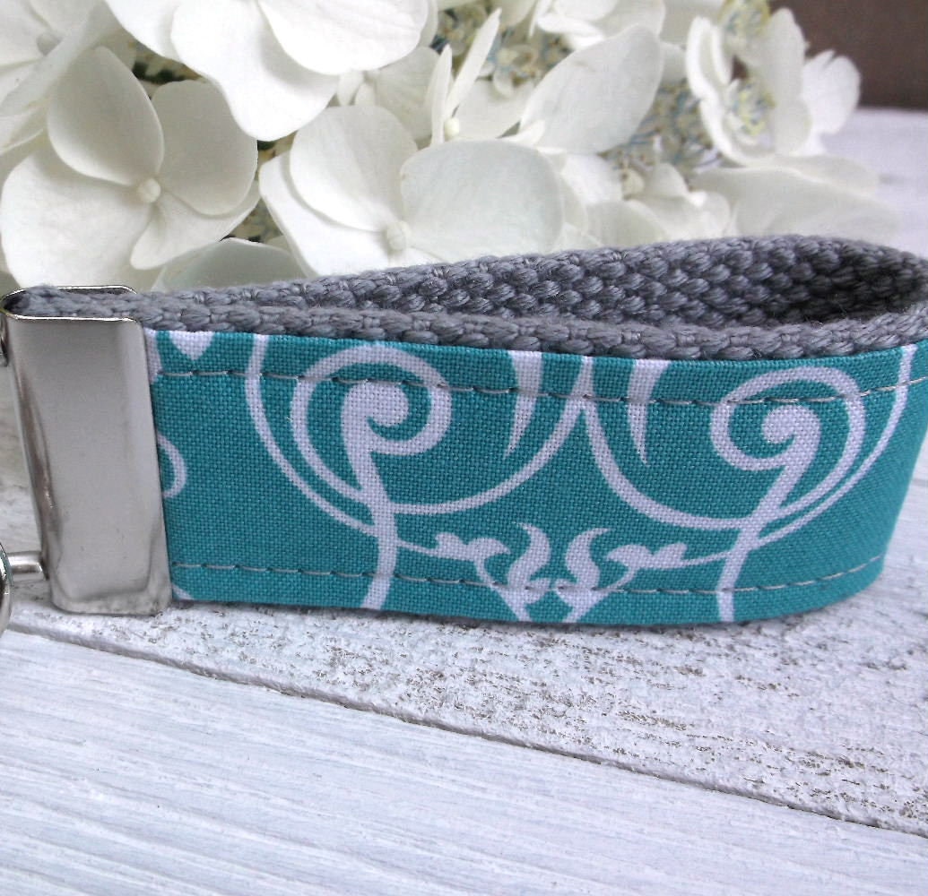 Mini Keyfob FOB Keychain for Women Ideal as a Purse Keychain or Backpack Keychain, Ideal Small Bridesmaid Gift, Teal Floral