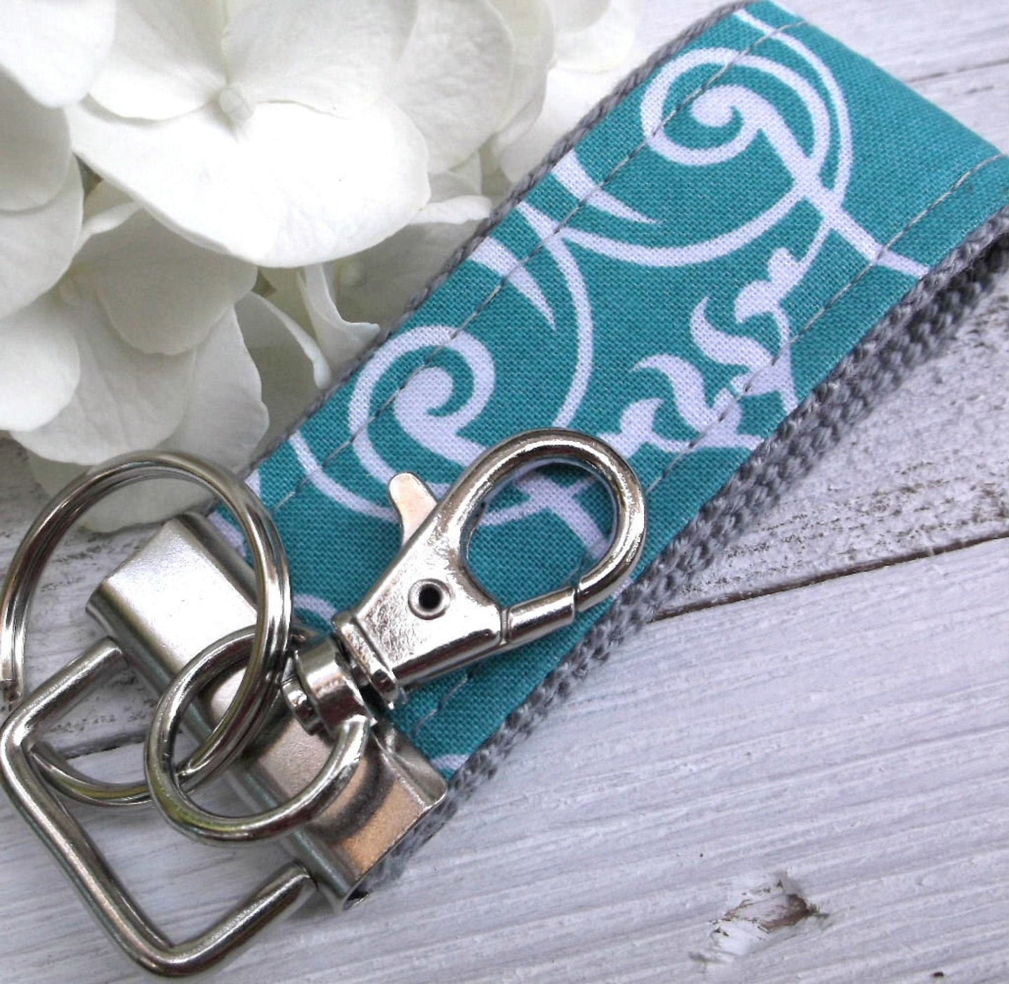 Mini Keyfob FOB Keychain for Women Ideal as a Purse Keychain or Backpack Keychain, Ideal Small Bridesmaid Gift, Teal Floral