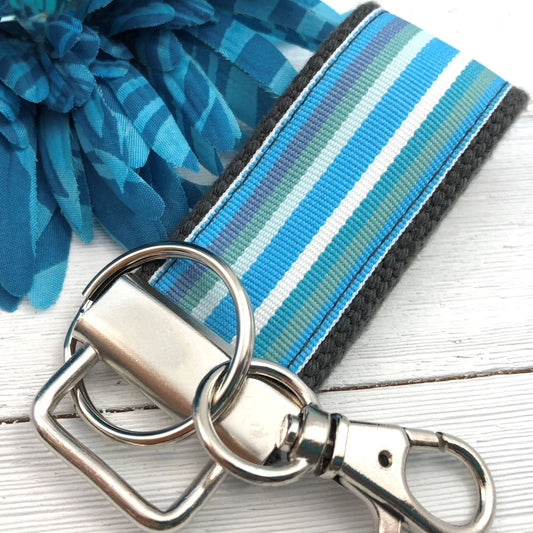 Mini Keyfob FOB Keychain for Women Ideal as a Purse Keychain or Backpack Keychain, Cabana Stripe