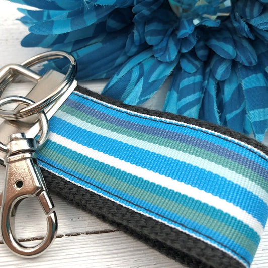 Mini Keyfob FOB Keychain for Women Ideal as a Purse Keychain or Backpack Keychain, Cabana Stripe