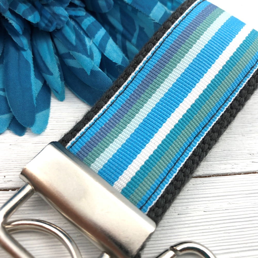 Mini Keyfob FOB Keychain for Women Ideal as a Purse Keychain or Backpack Keychain, Cabana Stripe