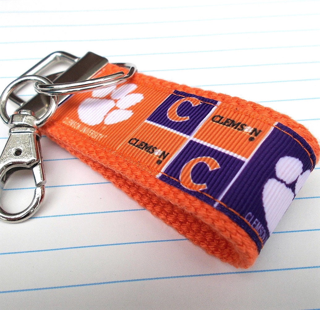Mini Keyfob Clemson Tigers Ribbon Keychain For Him or Her, Approved Crafter License Holder