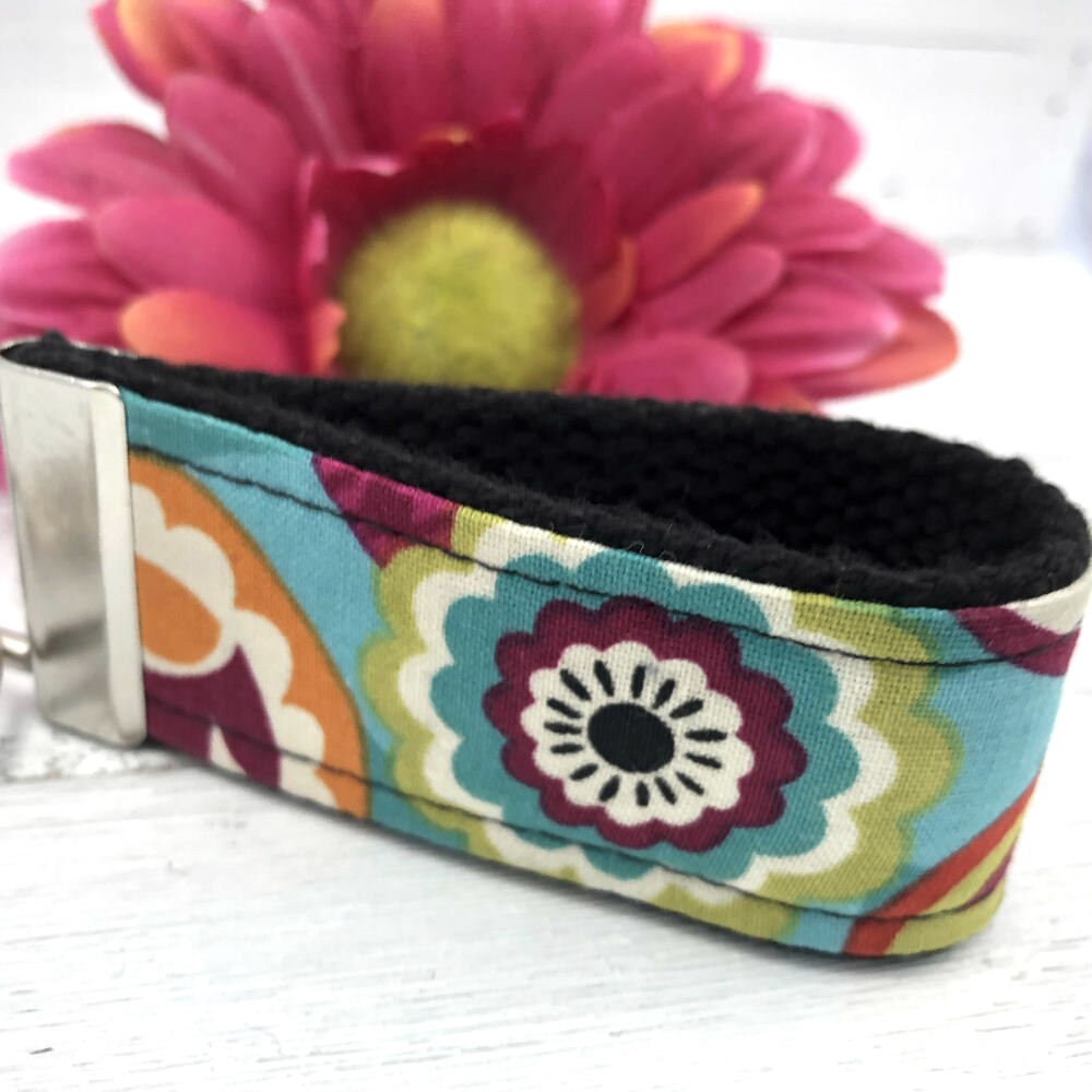 Teal Floral Mini Keyfob FOB Keychain for Women Ideal as a Purse Keychain or Backpack Keychain, Ideal Small Bridesmaid Gift