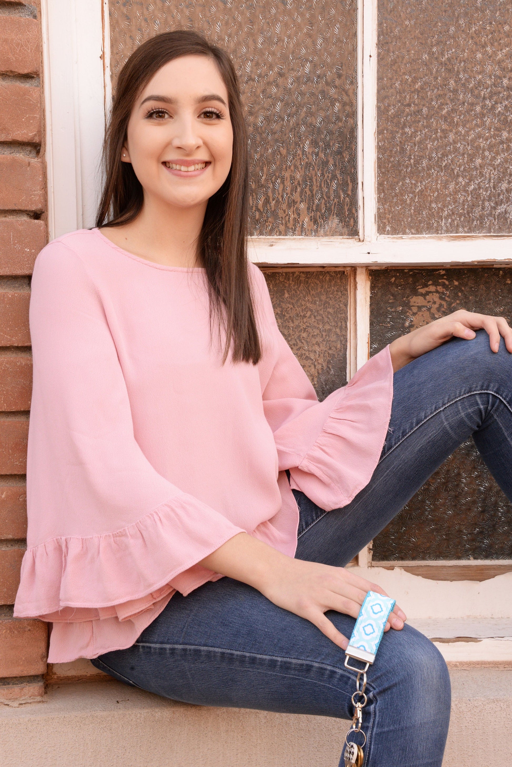 Mini Keyfob FOB Keychain for Women Ideal as a Purse Keychain or Backpack Keychain, Ideal Small Bridesmaid Gift, Aqua Trellis