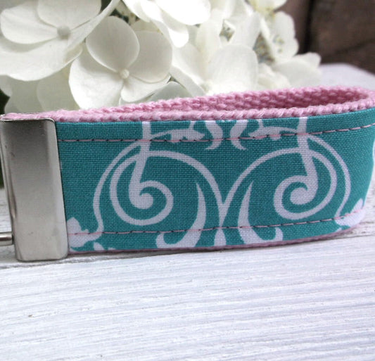 Mini Keyfob FOB Keychain for Women Ideal as a Purse Keychain or Backpack Keychain, Ideal Small Bridesmaid Gift, Teal floral