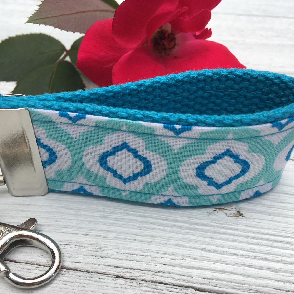 Mini Keyfob FOB Keychain for Women Ideal as a Purse Keychain or Backpack Keychain, Ideal Small Bridesmaid Gift Aqua and Royal Blue