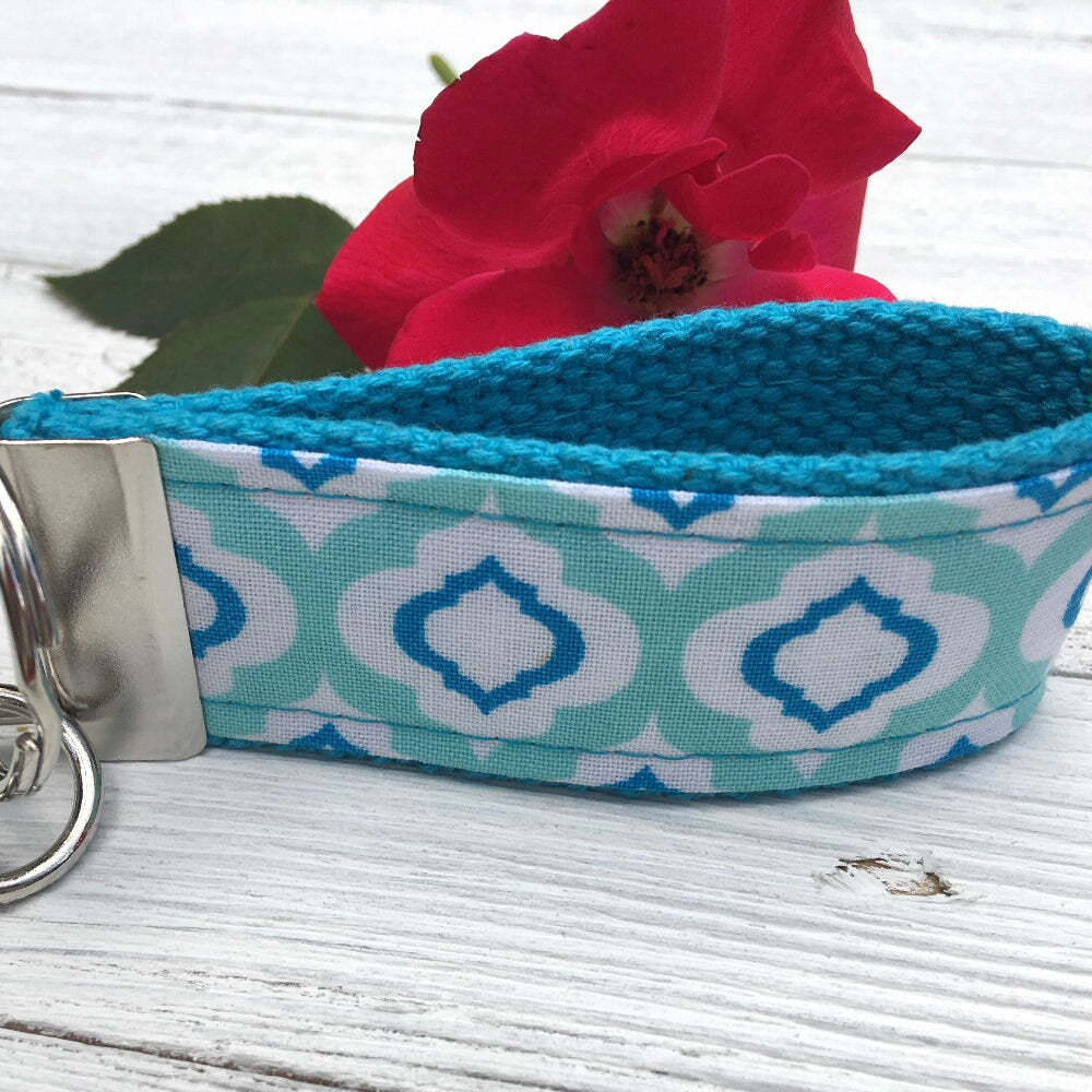 Mini Keyfob FOB Keychain for Women Ideal as a Purse Keychain or Backpack Keychain, Ideal Small Bridesmaid Gift Aqua and Royal Blue