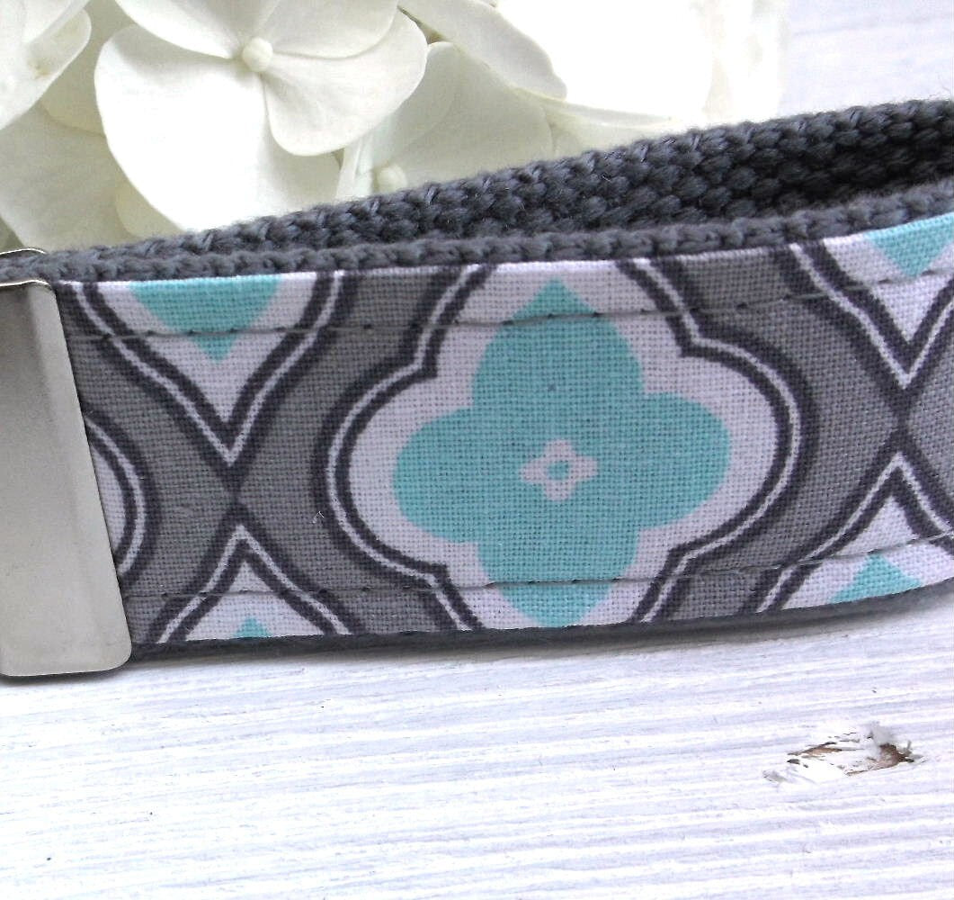 Mini Keyfob FOB Keychain for Women Ideal as a Purse Keychain or Backpack Keychain, Ideal Small Bridesmaid Gift Aqua and Gray