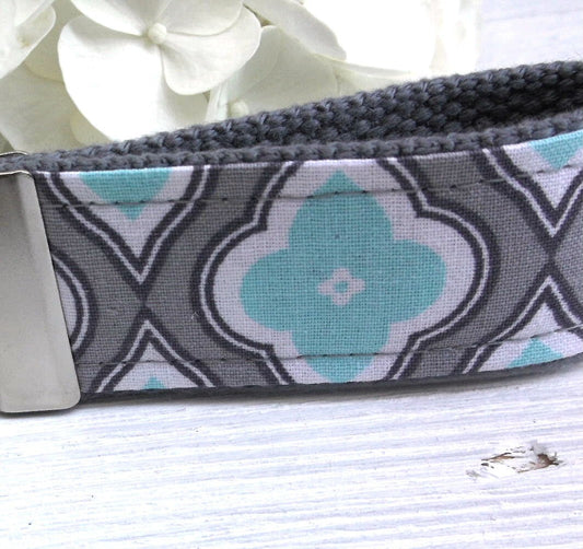 Mini Keyfob FOB Keychain for Women Ideal as a Purse Keychain or Backpack Keychain, Ideal Small Bridesmaid Gift Aqua and Gray