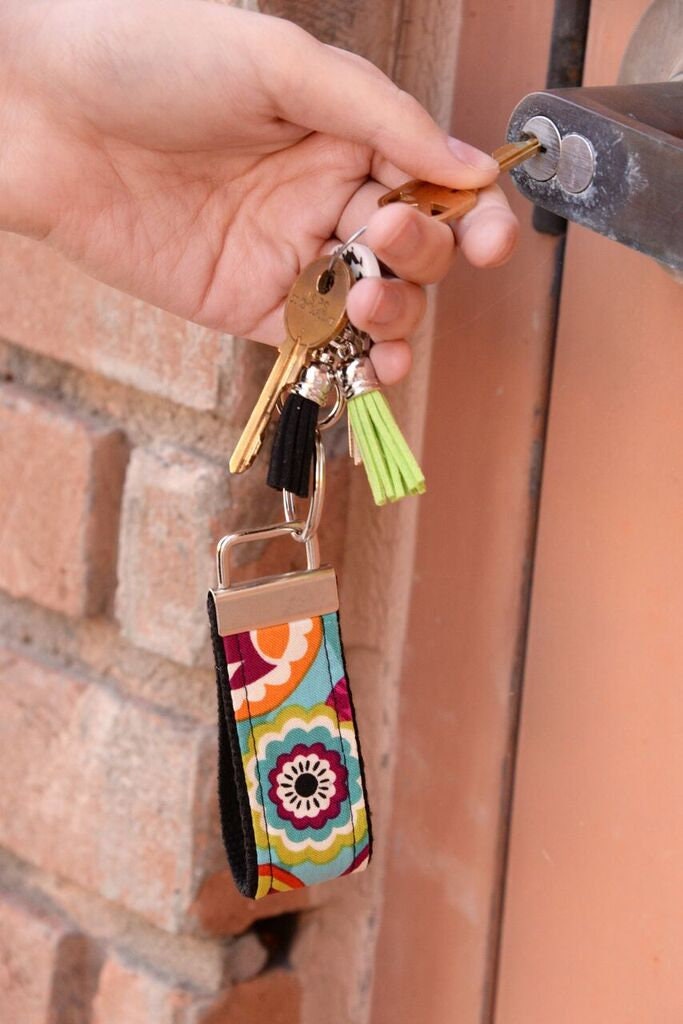 Mini Keyfob FOB Keychain for Women Ideal as a Purse Keychain or Backpack Keychain, Ideal Small Bridesmaid Gift Aqua and Gray