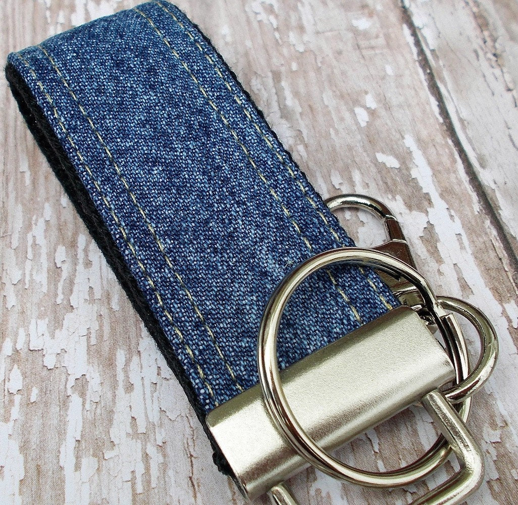 Upcycled Denim Mini Key FOB Keychain for Him - Mini Keychain for Boyfriend, Husband, Father Ideal as Belt Loop Keychain