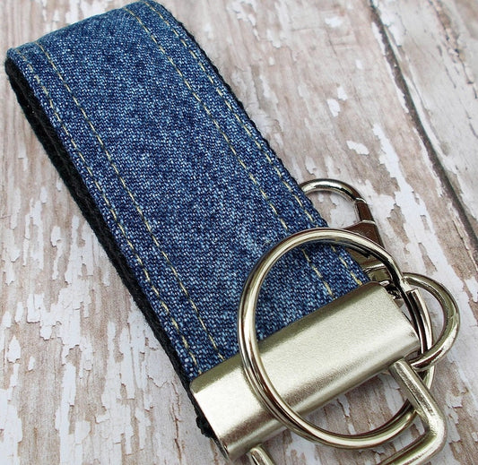 Upcycled Denim Mini Key FOB Keychain for Him - Mini Keychain for Boyfriend, Husband, Father Ideal as Belt Loop Keychain