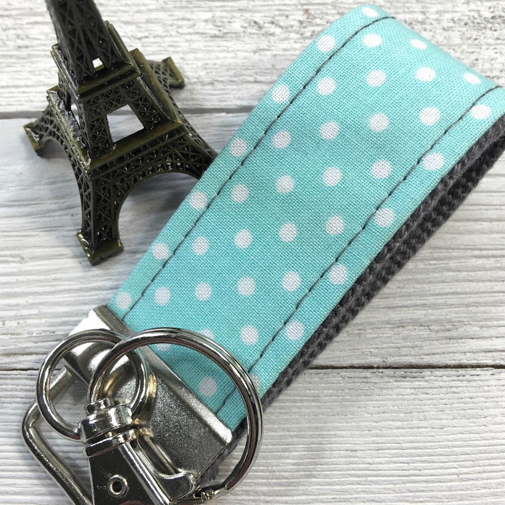 Mini Keychain | Mini Key Fob | Turquoise Keychain | Gift for Mom | Gift for Best Friend | Polka Dots Keyfob
