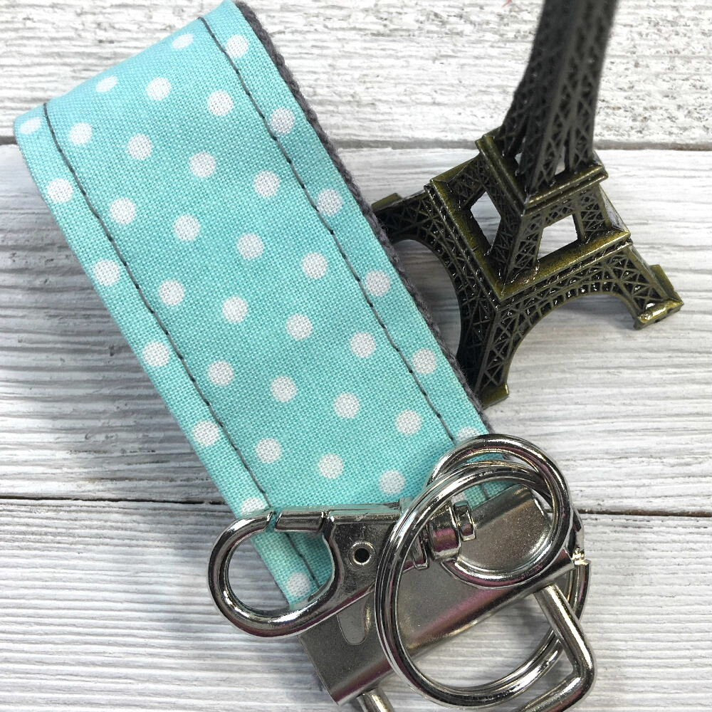 Mini Keychain | Mini Key Fob | Turquoise Keychain | Gift for Mom | Gift for Best Friend | Polka Dots Keyfob