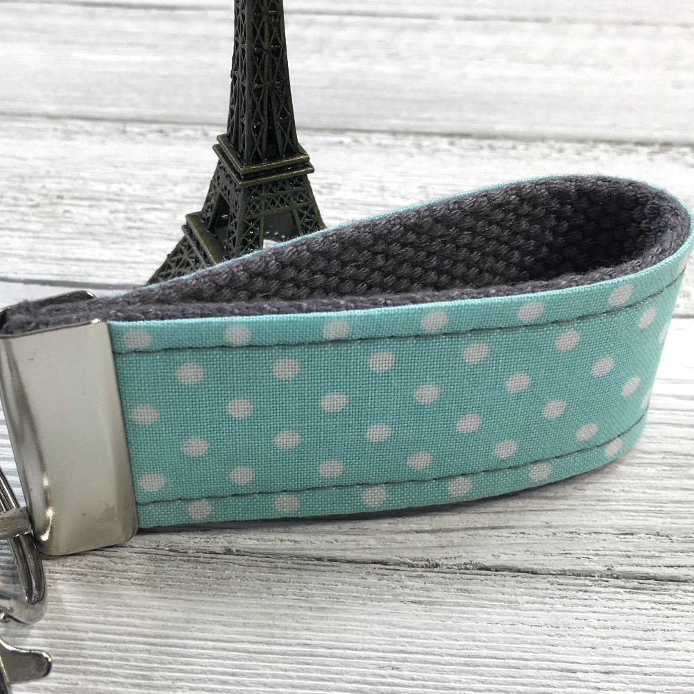Mini Keychain | Mini Key Fob | Turquoise Keychain | Gift for Mom | Gift for Best Friend | Polka Dots Keyfob