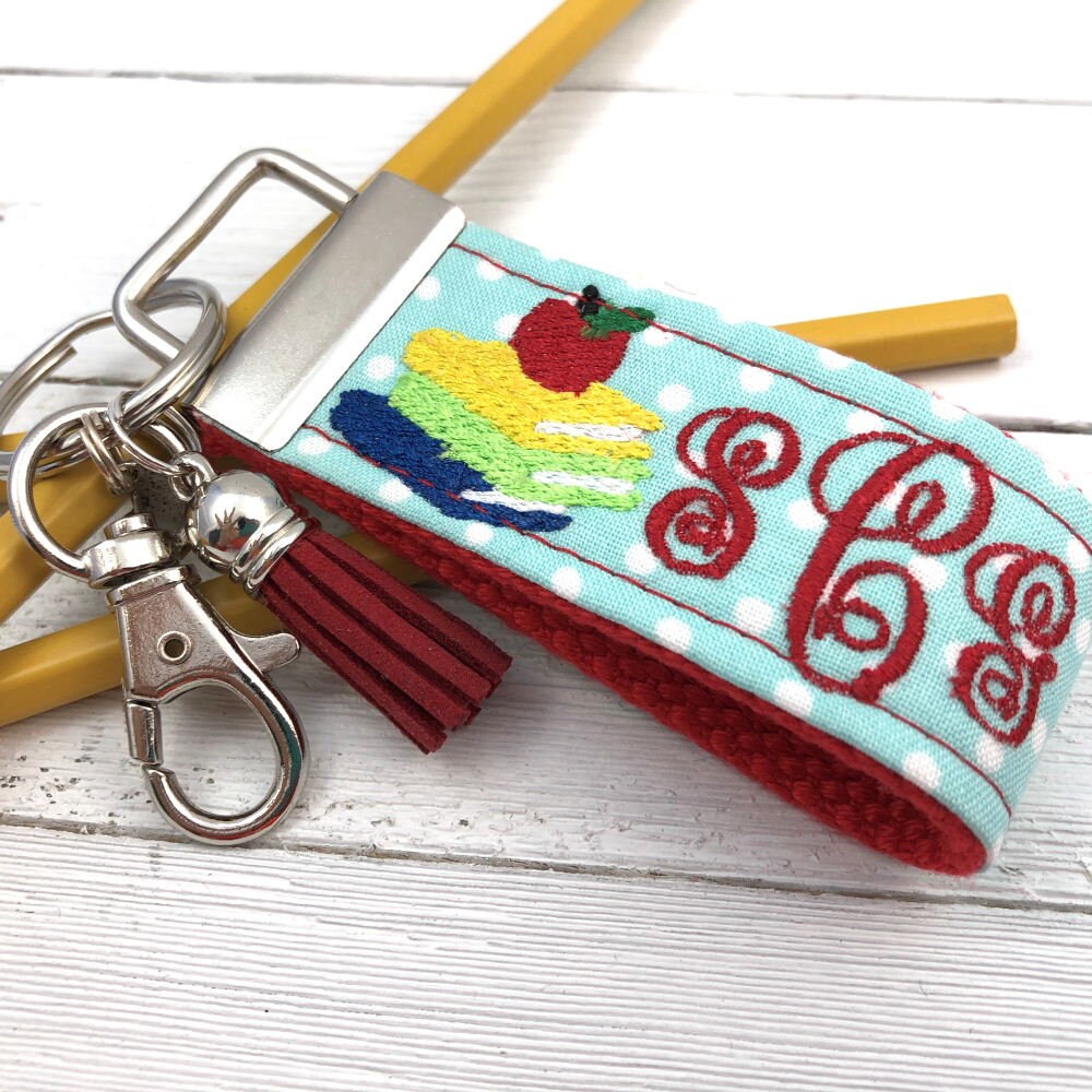 Mini Key FOB Monogrammed Keychain for Teacher or Librarian Ideal as a Purse Keychain or Backpack Keychain