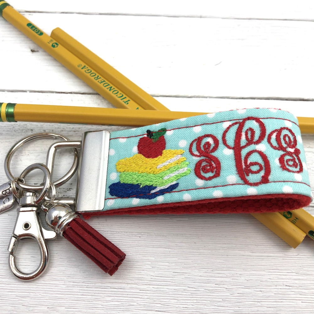 Mini Key FOB Monogrammed Keychain for Teacher or Librarian Ideal as a Purse Keychain or Backpack Keychain