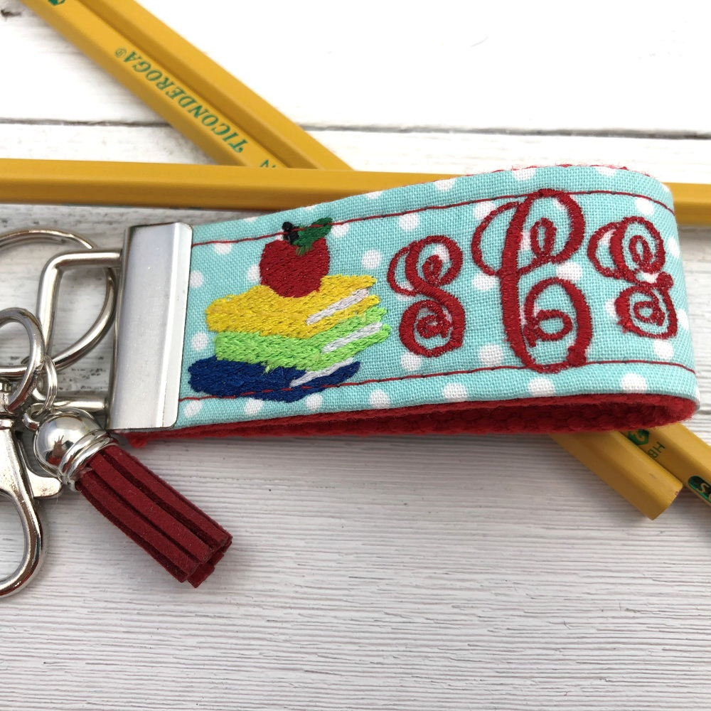 Mini Key FOB Monogrammed Keychain for Teacher or Librarian Ideal as a Purse Keychain or Backpack Keychain