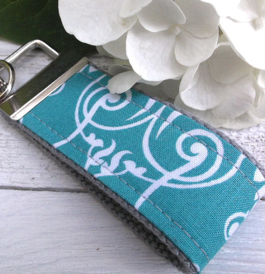 Mini Keyfob FOB Keychain for Women Ideal as a Purse Keychain or Backpack Keychain, Ideal Small Bridesmaid Gift, Teal Floral