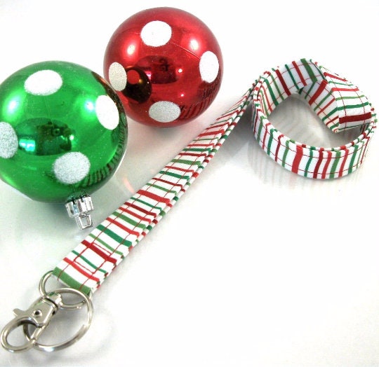 Christmas Lanyard with Candy Cane Red Green Stripes