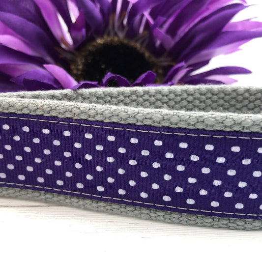 Sweet Purple Polka Dot Grosgrain Ribbon Keychain Wristlet, Teacher Appreciation Gift, Keychain for Women, Handmade Key Fob Wristlet