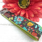 Turquoise Floral Fabric Gray Keychain Key Fob
