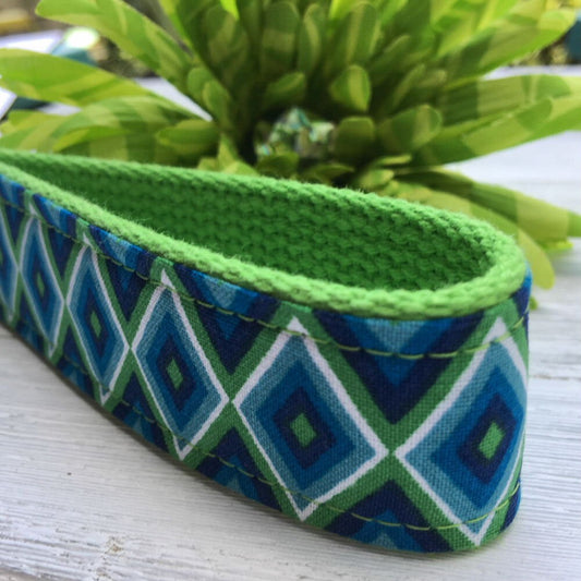 Blue and Lime Fabric Key Fob Wristlet