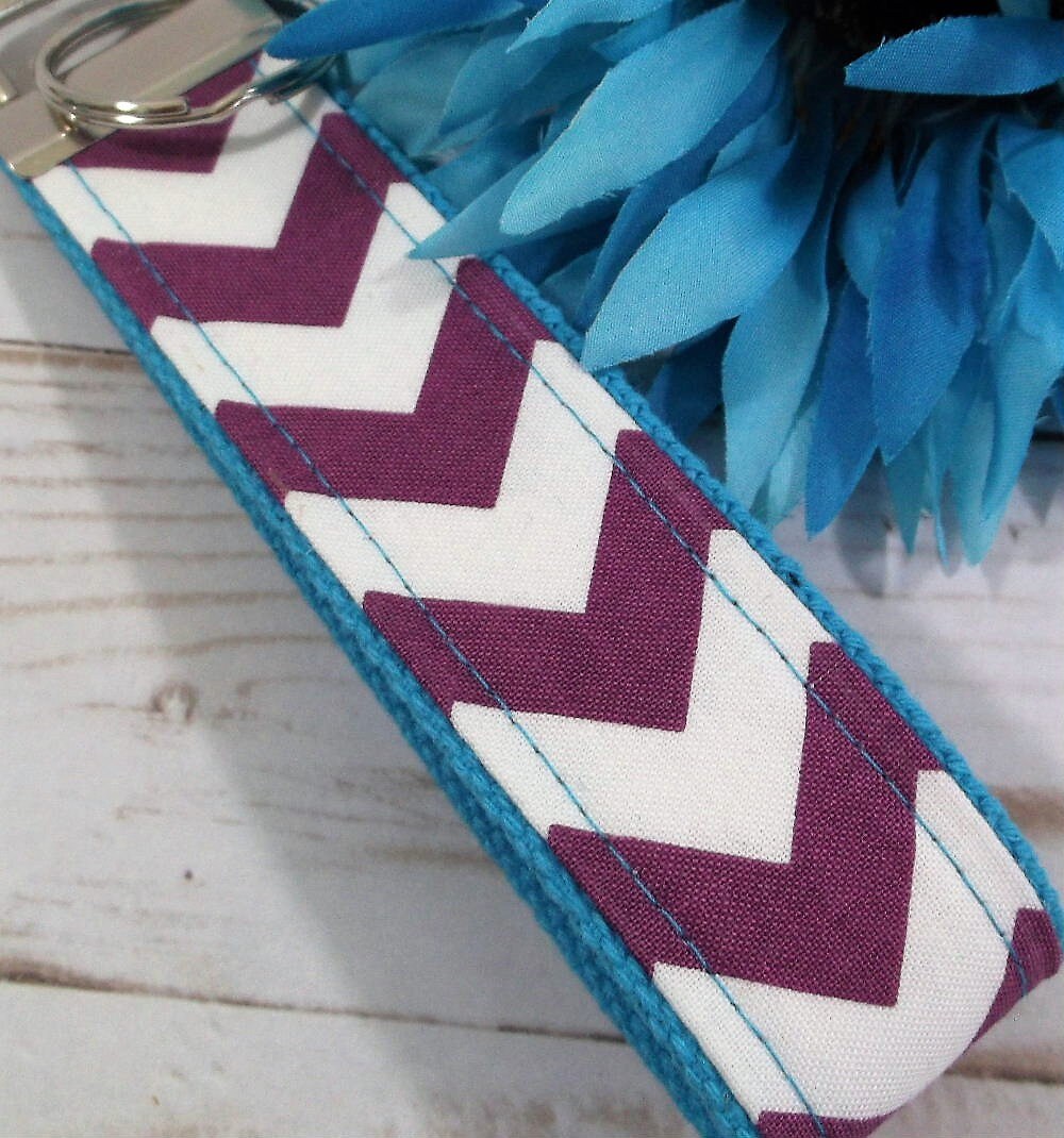 Purple Chevron Fabric Keychain Key fob Gift For Women