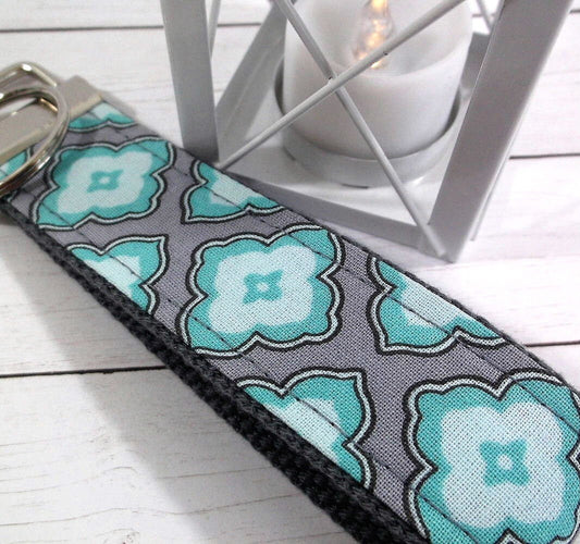 Raindrop Fabric Aqua Grey Key fob Gift For Women