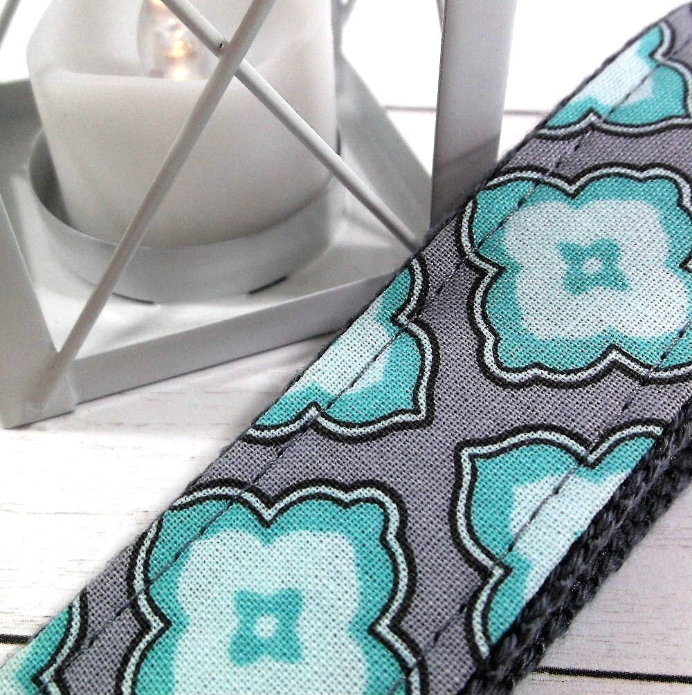 Raindrop Fabric Aqua Grey Key fob Gift For Women