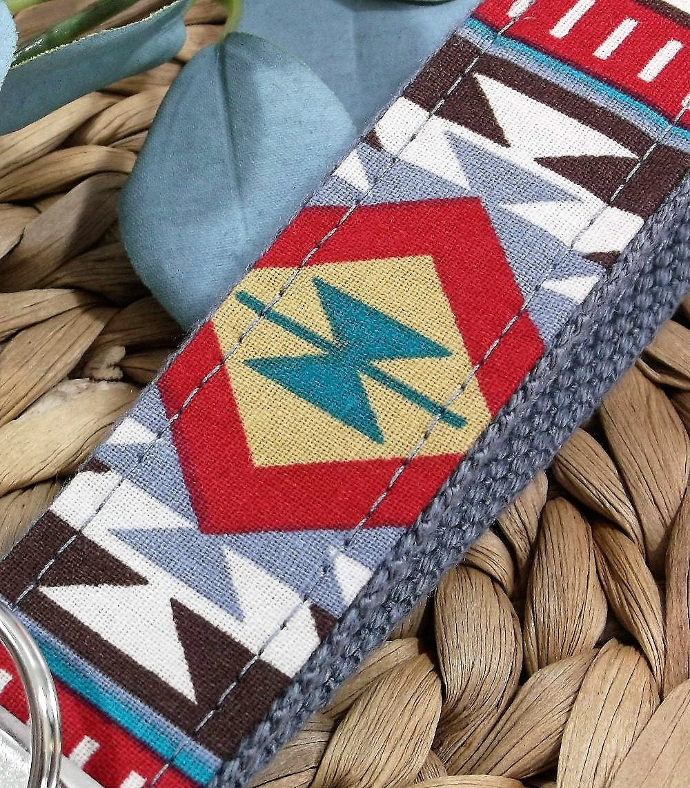Southwestern Wristlet Keychain, Tribal fabric design Key fob, Handmade Key Chain Gift for Mom, Cute Keychain Bracelet