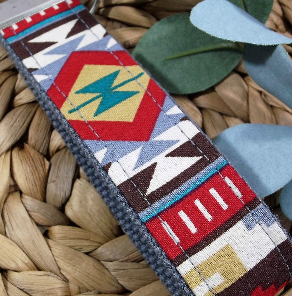 Southwestern Wristlet Keychain, Tribal fabric design Key fob, Handmade Key Chain Gift for Mom, Cute Keychain Bracelet